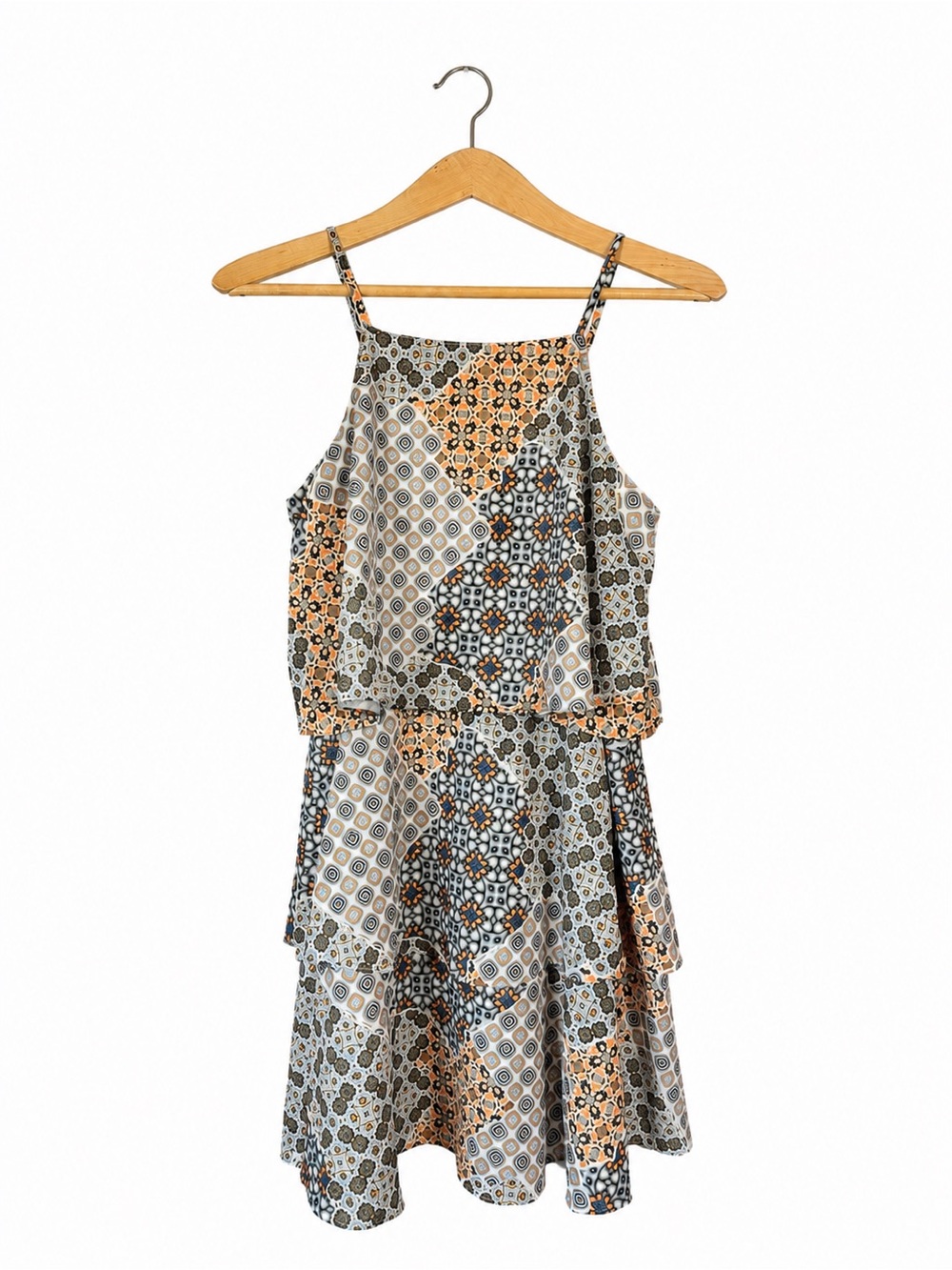 Copper Key Mosaic Midi Dress Flowy Sleeveless Size L Festival Artsy Eclectic